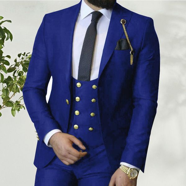 Costumes pour hommes Blazers Costume Homme Italien Business Slim Fit 3 Pièces Bleu Royal Groom Prom Tuxedos Groomsmen Blazer pour Mariage 230209