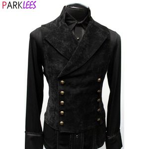 Herenpakken Blazers Double Breasted Gothic Steampunk Fluwelen Vest Opstaande Kraag Middeleeuws Victoriaans Zwart Vest Mannen Stage Cosplay Prom Kostuum 221123