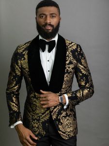 Costumes pour hommes Blazers Costume élégant Homme châle revers noir Jacquard dîner fête marié porter mariage pour bal smoking Blazer 221123