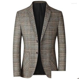 Hommes à hommes Blazers Fashion Automne Grey Yellow Plaid Business Casual Male Blazer Coats Party Slim Fit Drop Drop Livilor Apparel Clot Dhnrs