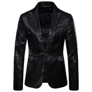 Costumes pour hommes Blazers Fashion Black Sequin Suisse brillante veste un blazer à bouton pour les chanteurs de boîte de nuit masculins Robe de scène Chaqueta Hombre 230222