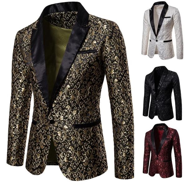 Costumes pour hommes Blazers Floral Party Dress Costume Mode Dîner Veste Or Formel Mariage Affaires Jacquard Blazer Ball Coat S-2xlme