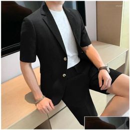 Costumes pour hommes Blazers Veste Shorts Style coréen Hommes en été Loisirs Costumes à manches courtes / Conception masculine Slim Fit Mode S-4XL Drop Del Otgmt