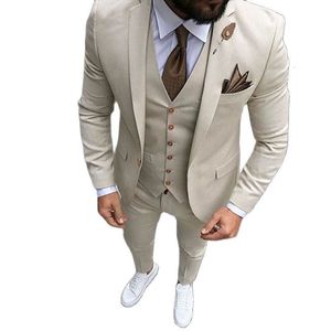 Heren Suits Blazers Nieuwste jas pant ontwerpen Beige pak prom smoking slim fit 3 -delige bruidegom bruiloft voor aangepaste blazer terno masuclino 230209