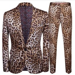 Costumes pour hommes Blazers imprimé léopard costume Blazer ensemble avec pantalon Safari pour Performance DJ veste de luxe chanteur étoile manteau 230209