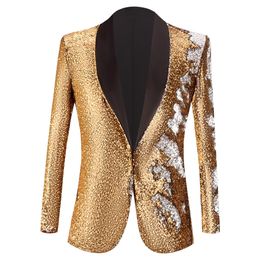 Costumes pour hommes Blazers Or clair Paillettes Un bouton Col châle Veste de costume Hommes Bling Glitter Discothèque Bal DJ Blazer Mariage 231123