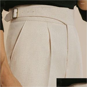 Herenpakken Blazers Linnen Italiaanse formele broek Pantalones Hombre Jurk Enkelbroeken Heren Britse hoge taille Rechte sociale broek Drop D Otqau