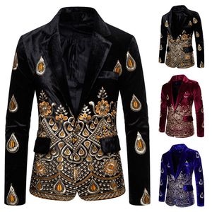 Heren Pakken Blazers Luxe Blazer Kostuum Jacket Male Velvet gouden draad geborduurde jurk voor mannen 230209