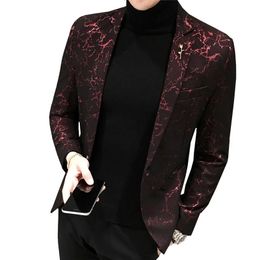 Costumes pour hommes Blazers de luxe Party Prom Blazer Automne Hommes Shinny Fil Vin Rouge Bleu Noir Veste Slim Fit Business Dress Costume Manteau Vestes 231116