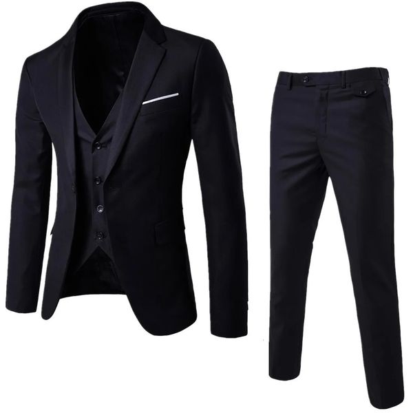 Trajes para hombre Blazers Hombres Clásico Conjunto de 3 piezas Traje de boda Aseo Slim Fit Chaqueta Pantalón Chaleco Negro Gris Azul Borgoña Plus Szie S6XL 231110