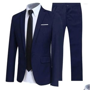 Costumes pour hommes Blazers Hommes Gentleman Costume 2Pcs Uniforme Formel À Manches Longues Revers Blazer Veste Avec Pantalon Réunions De Bureau Fête D'affaires Dr Otagr