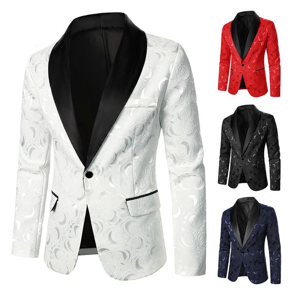 Costumes pour hommes Blazers Hommes costume manteau Rose motif brillant Jacquard tissu contraste couleur col fête luxe Design casual mode Slim Fit Blazer 230829