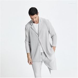 Heren Suits Blazers Miyake Men Blazer Geplooide Kleding Stretch Fabric Slim Fit Coat Casual Jacket Drop Delivery Apparel DH2KA