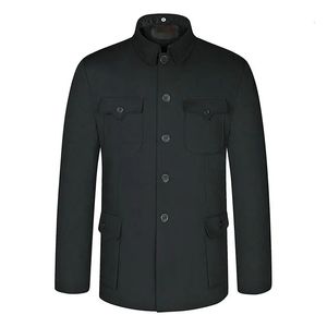 Herenpakken Blazers Persoonlijkheid Lente Chinese Etnische Zwarte Mao Jasje Mandarijn Vleugelkraag Blazer Tuniek Elegante Zhongshan Jas Man 231123