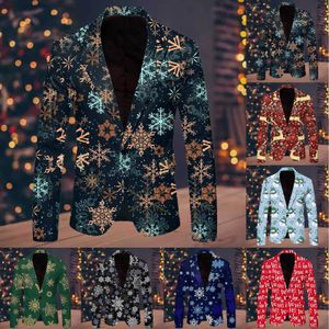 Herenpakken Blazers Krijtstreep Jasje Heren Kerst Sneeuwvlok Kerstman Gedrukt Zak Revers Slanke Double Breasted voor Kleine Set 231123