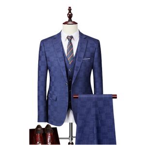 Costumes pour hommes Blazers Costume à carreaux Hommes Blazer Gilet Pantalon Business Style britannique Robe Banquet Haut de gamme Slim Fit Veste Pantalon 3 pièces Ensemble Dhyob