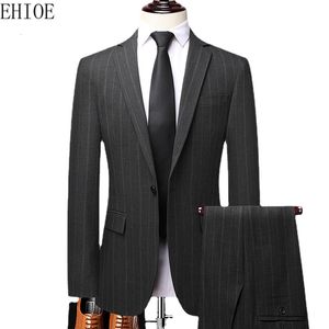 Costumes pour hommes Blazers S5XL Costume de haute qualité Pantalon rayé Casual Groom Robe de mariée Business Tenue de soirée Professionnel Deux pièces Set 230726