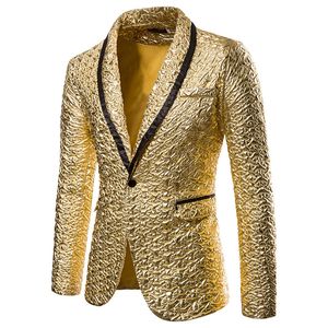 Costumes pour hommes Blazers Gold Glitter Suisse Glitter Veste Hommes Brand Châle Collier One Button Blazer Veste pour hommes Party Groom Prom Robe Blazers 230213