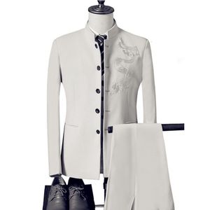 Heren Pakken Blazers Stand Kraag Chinese Stijl Bruiloft Draak Totem Geborduurde 3 Delige Set Jas Vest Broek Jas 221123