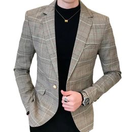 Costumes pour hommes Blazers Costume Veste Mode Britannique Casual Manteau Slim Classique Plaid Tops Mâle Printemps Automne Vêtements D'extérieur Terno Masculino 231206