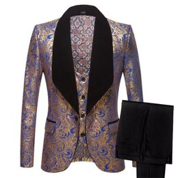 Herenpakken Blazers pak driedelige blazer veste homme terno jaquetas Amerikaanse Britse stijl bronzing zwarte avond gastheer zanger kostuum 231110