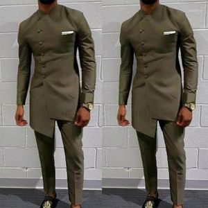 Herenpakken Blazers Vintage Afrikaanse Kleding voor Mannen Lange Trouwpak Kledij Bruidegoms Slim Fit Jasje + broek1