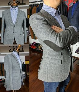 Costumes pour hommes Blazers Vintage Herringbone Tailored Man Jacket Gris Tweed Blazer Pour Hommes Patchwork Hombre Slim Fit Custom Made Terno Masculino 221121