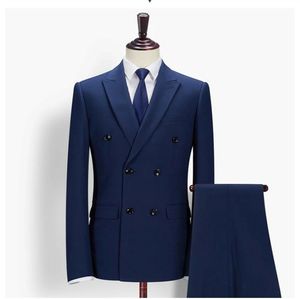 Mens Suits Double-Breasted Navy Blue Suits Work Office Business Party 2 Stuk Smoking Custom Made Jacket Broek