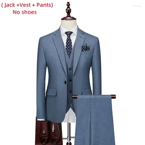 Costumes pour hommes Veste Gilet Pantalon / 2023 Haute Qualité Hommes Slim Costume Formel Business Groom Mariage Robe Sociale Bleu Gris Haut de gamme Casual Tuxedo