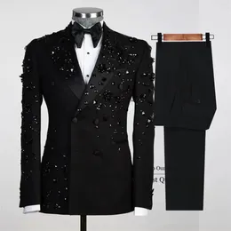 Combinaisons de hommes Luxury Metal Embelli les smokings Hommes Notch Netch Groom Wedding Prom Blazers Pantal