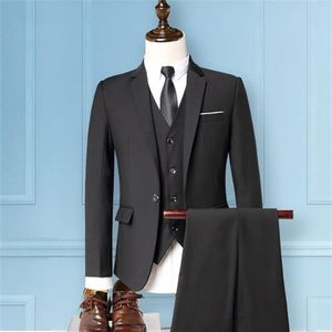 Heren Pakken met Broek Mannen 3 Delige Set Slim Fit Pakken voor Bruidegom Bruiloft Gentleman Een Knop Blazer Vest broek Mannen Business Suite W208F