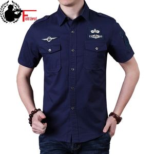 Camisa del ejército de verano para hombre de manga corta de algodón militar Epaulet bolsillos en el pecho Diseño Slim Fit Business Casual Camisa masculina verde 210518