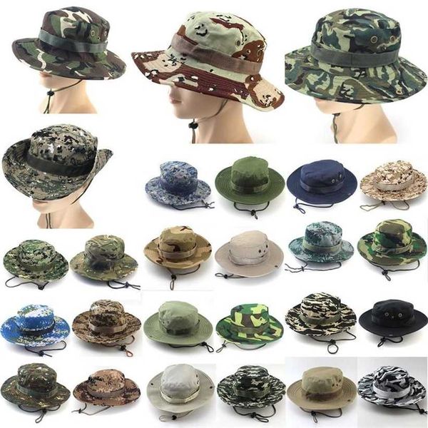 Hommes été seau chapeaux large bord chapeau de soleil militaire Camo chasse pêche randonnée solide Camouflage grand rond parasol chapeau 220114