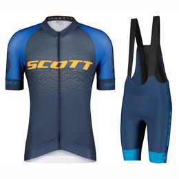 Heren Summer Cycling Jersey Pak Scott Team Bike Shirt Bib Shorts Set Short Sleeve Bicycle Clothing Mountain Bike Outfits Ropa Ciclismo Outdoor Sportswear Y22042802