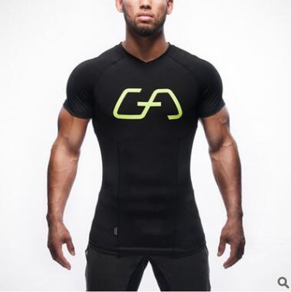 Hommes été gymnases Fitness musculation t-shirt Crossfit Muscle mâle manches courtes Slim fit élasticité chemises séchage rapide t-shirts