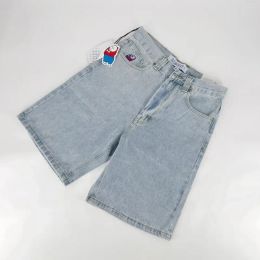 Heren Summer Jeans Denim Shorts Man Hip Hop Cartoon Streetwear Blue Black Shorts Heren Zip Broeeches Munny Slim Patchy Water Washed Designer Pants