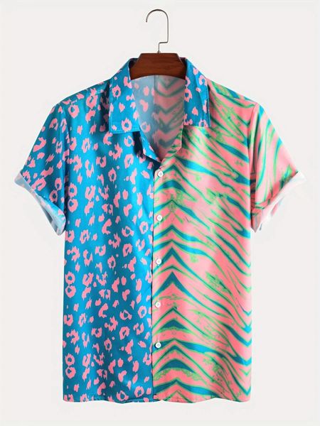 Mentiers Summer Leopard Zebra Print Shirt Hawaiian Resort Clothing Fashion Beach Style Daily Wear Sleeve 240424