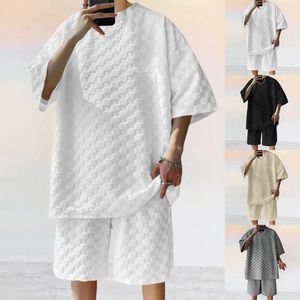 Camiseta y pantalones cortos lisos informales sueltos de dos piezas de verano para hombre Ropa de calle de lujo Ropa de pista blanca para hombre Conjunto de playa 240311