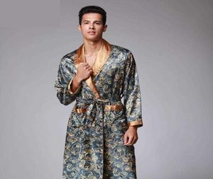 Heren zomer paisley print zijden gewaden mannelijke senior satijnen slaapkleding satijn pyjama lange kimono kleedjurk badjas voor mannen T2001107848751