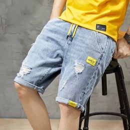 Mens d'été Ripped Denim Shorts Fashion Cuffed Hem Court jean élastique TAILLE MEIL LONGUEUR JEAUX MALON COMPECT