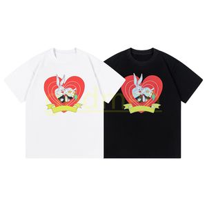 Hommes été col rond t-shirt femmes à manches courtes t-shirts décontractés Couples coeur et lapin imprimé hauts taille XS-L