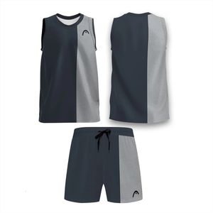 Heren Summer Twocolor Design Tennis Badminton Mouwess Sports Vest Shorts Set Fast Drying Sweat Running Fitness Twopeess Twopee Twopee Twopee 240415