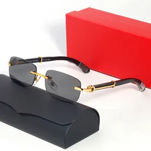 Herren-Sonnenbrille, Designer-Quadrat-Carti-Brille, Spiegelrahmen, Designer-Rahmen aus Goldlegierung, rahmenlose Fahrbrille, Holz, Bambus, Outdoor-Schutzbrille für Herren mit Originalverpackung