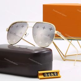 Gafas de sol para hombre Gafas de sol de diseñador Mujer Marco dorado Letras grabadas Gafas Lente de impresión Gafas de sol lujosamente elegantes Estuche original Gafas de sol para mujer 3487