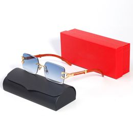 Heren Zonnebril Ontwerper Dames Sunglass Gradiënt Blauw Groen Strand Klassieke Metalen Frameloze Rose Gouden Lense van Fashion Eyewear Carti Bril Anti Blauw Licht met doos