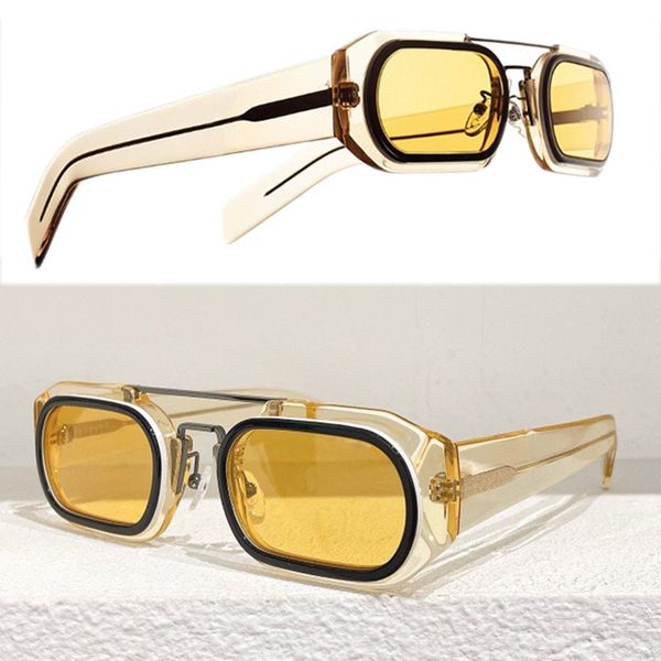 Gafas de sol para hombre SPR 01WS Casual Business Diseñador para hombre Gafas de sol Marco transparente amarillo Conducción Vacaciones Anti-UV400 Con caja