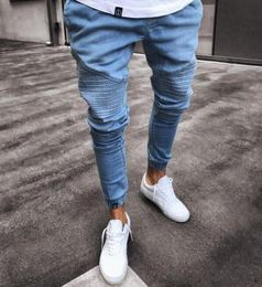 Mens Super Skinny Light Blue Jeans créateur de mode Pandre des joggeurs en denim en lambris pliés Pantalon de crayon Stretch Biker Trousres3636094