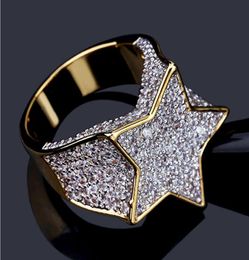 Mens Super Star Gold CZ Bling Bling Ring Micro Pave Cubic Zirconia Diamants Simulats Hip Hop Hop Bijoux Bijoux 5346352