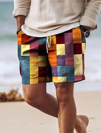 Shorts de surf pour hommes nage à cramps avec muqueuse en maille élastique colorblocké rapide de vacances sèches plage décontractée 240402