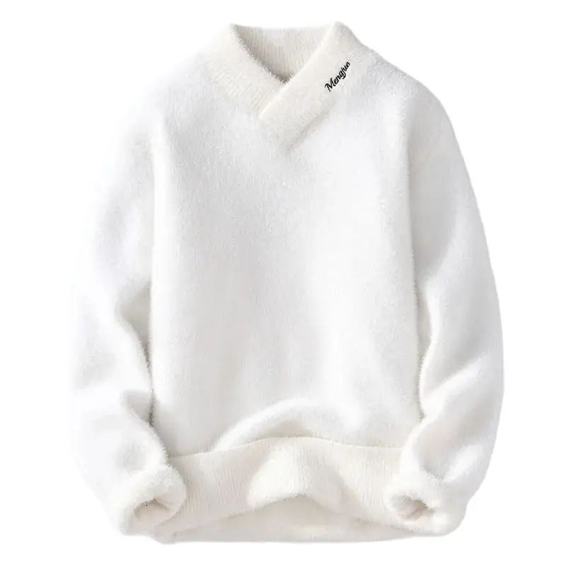 Camisola masculina inverno qualidade superior cashmere vneck suéteres de malha pulôver masculino macio quente moda cor sólida ching 240113